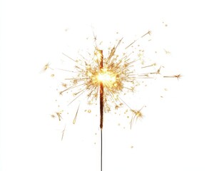 Luminous Sparkler Igniting Joy on Pristine White Background for Festive Celebrations