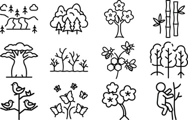 Tree Icon Set – Eco, Nature, and Environment Line Art Symbols