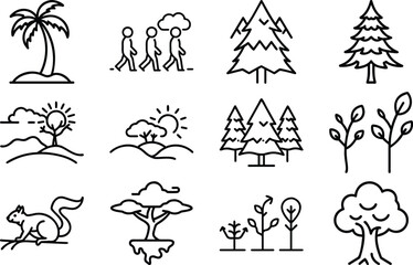 Tree Icon Set – Eco, Nature, and Environment Line Art Symbols