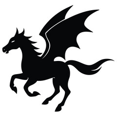 Fototapeta premium Black winged horse silhouette pegasus mythical creature