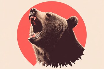 Roaring Bear Against a Bold Background: A powerful depiction of a ferocious bear in a vivid circular backdrop, embodying strength, danger, and the untamed spirit of the wild.