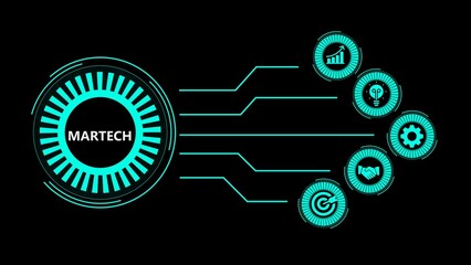 Obraz premium Martech infographic with connected circular icons representing marketing technology concepts