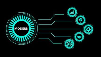 Modern futuristic technology infographic with business icons and digital circuitry elements
