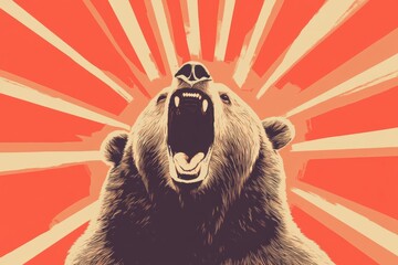 Roaring Bear: A bold illustration of a roaring bear with its mouth wide open, radiating an aura of power, showcasing the spirit of wilderness. 