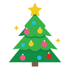 Fototapeta premium Green Christmas tree with ornaments and star green tree