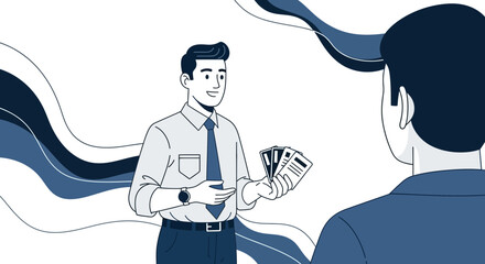 Salesman Presenting Marketing Materials in Professional Business Interaction and Presentation