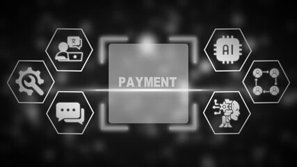 Grayscale Digital Payment Concept with AI and Network Icons on Dark Background technology artificial intelligence - Powered by Adobe