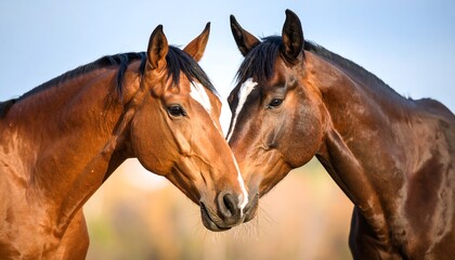 Fototapeta premium Two horses facing each other, heads close