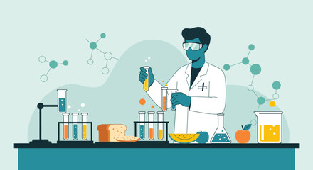 Scientist Conducting Experiments on Food Samples with Laboratory Equipment