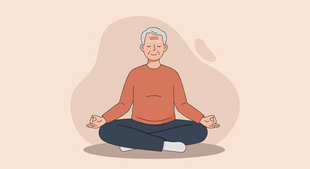 Serene Elderly Man Meditating in a Lotus Pose, Practicing Mindfulness and Inner Peace