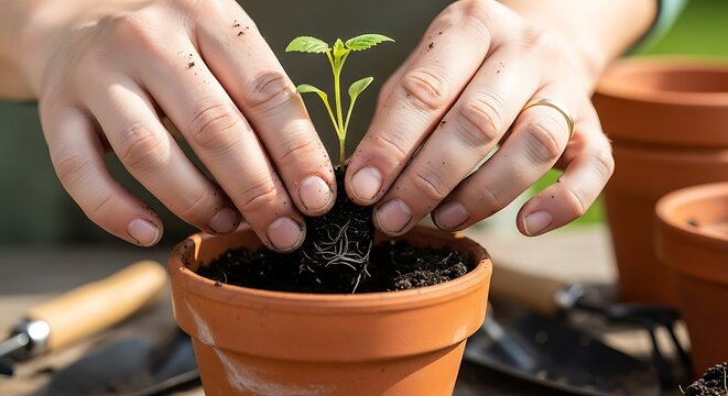 plant in hands in environment day
