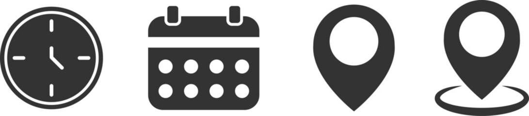 Icons representing time calendar and location planning