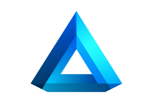 a blue triangle icon on a white background, isolated on a transparent background in PNG format. - Powered by Adobe