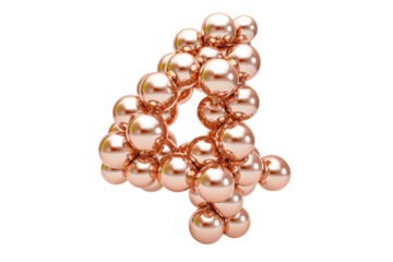 Glistening copper spheres form a captivating representation of the number four on a soft background