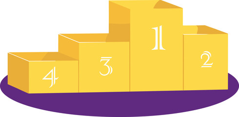 Four-step podium vector with ranking numbers, yellow achievement platform design, first to fourth place competition illustration, stock graphic asset