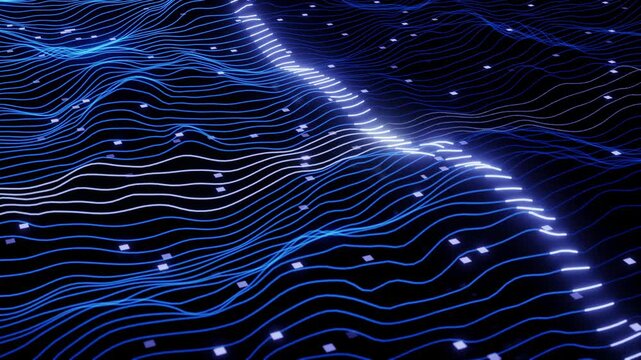 Abstract animation of glowing curves of topographic electrical pulses
