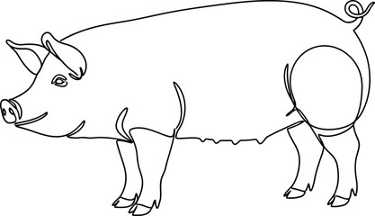Single Line Art Drawing of a Domestic Pig or Hog - AI Generative
