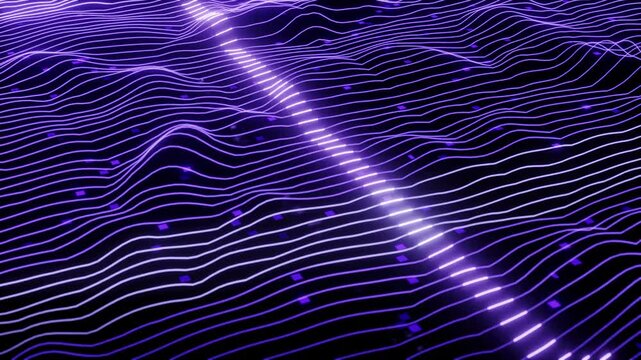 Abstract animation of glowing curves of topographic electrical pulses