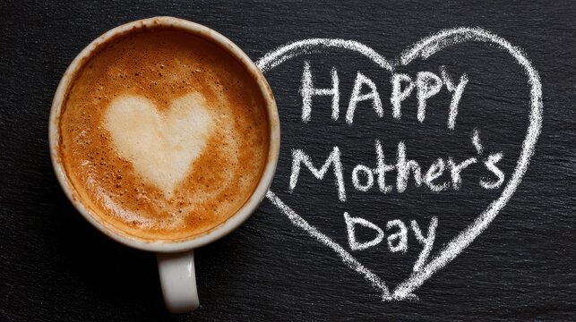 Heart-Shaped Blackboard with 'Happy Mother's Day' Breakfast Message for a Special Celebration