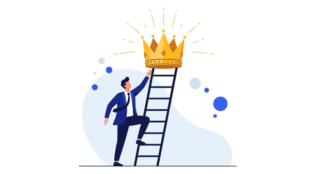 Success Through Perseverance Depicted As Ambitious Man Reaching The Crown Of Achievement