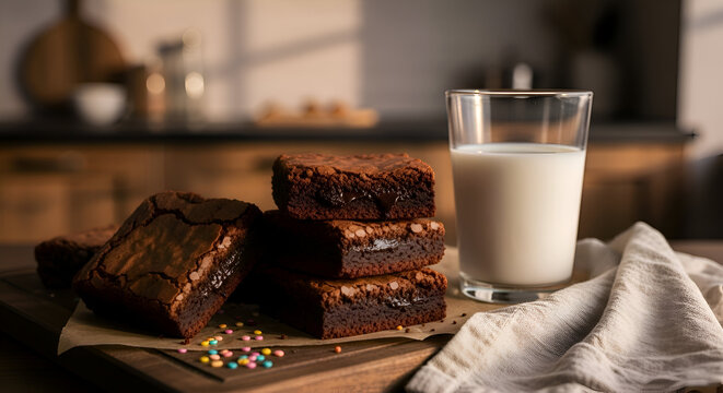 Delicious Brownies Stacked Next To A Glass Of Milk Creating A Delightful Treat