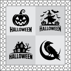 Set of Halloween Logotype Vector Design Black and White Background