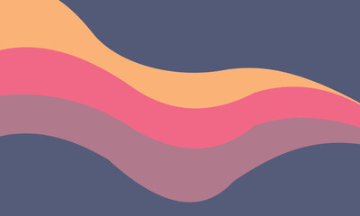 Creative design vector art of abstract wavy lines in warm pastel colors like orange, pink, and purple on a dark blue background, creating a modern and fluid design