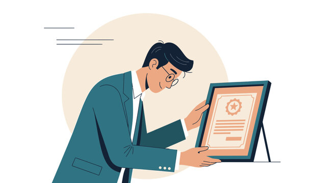 Successful Businessman Holding a Certificate or Award in a Modern Illustration Style