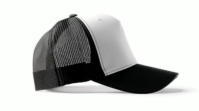 Black and white trucker cap isolated on white background