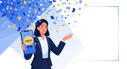 Successful Businesswoman Celebrates Achievement With Digital Technology and Joyous Accolades
