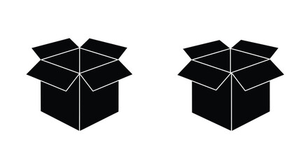 Two open cardboard boxes depicted in a simple black and white style