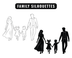 Obraz premium Silhouette family, woman, man, baby girl, Vector.