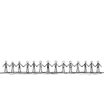 Teamwork partnership collaboration stick figures holding hands unity cooperation community business people together 100
