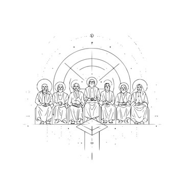 Seven holy figures line art drawing religious illustration christianity spiritual artwork vector design