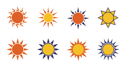 Collection of brightly colored stylized sun icons in various designs