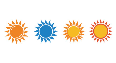 Four colorful sun icons with radiating beams arranged in a horizontal row