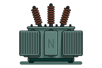High voltage electrical transformer with insulators for power distribution and energy conversion isolated on white background