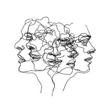 Continuous line drawing of faces abstract art minimalist portrait illustration modern fine line artwork design