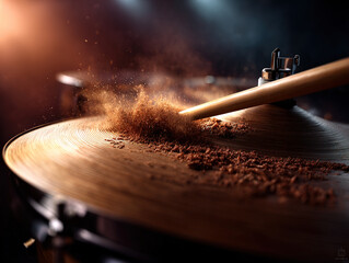 Energetic Drummer Striking a Cymbal with Drumsticks in a Live Studio Performance