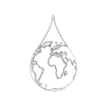 Save water concept illustration of earth inside a water drop for world water day awareness campaign design