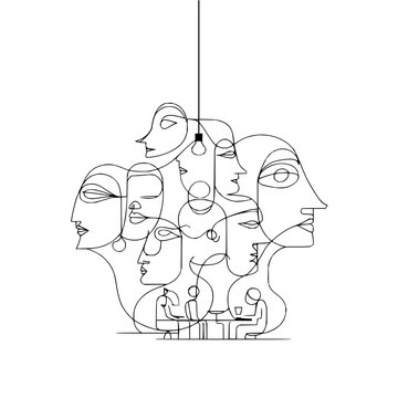 Abstract line art faces drawing minimalist illustration modern art design black and white portrait artwork