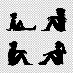 Girl sitting silhouette isolated on transparent background