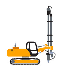 pile pole driver yellow construction vehicle simplified side view symbol vector isolated on transparent background