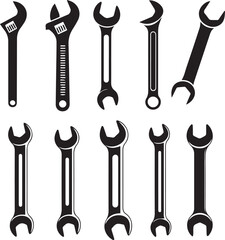 Wrench Tools Collection Vector Black Silhouettes