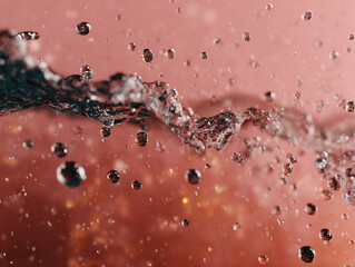 Close-Up Of Red Carbonated Beverage With Bubbles And Splash In Dynamic Motion Pouring Texture Detail