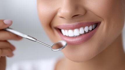 Fototapeta premium Bright smile of a young woman at the dentist's office during a check-up