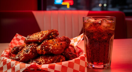 Delicious Fried Chicken Wings And Cola Drink Presenting Refreshing Food Arrangement