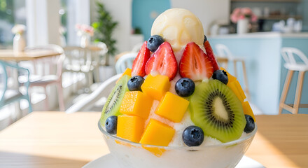 Delicious Fruit Shaved Ice Dessert, A Refreshing Combination of Fresh and Tasty Fruits
