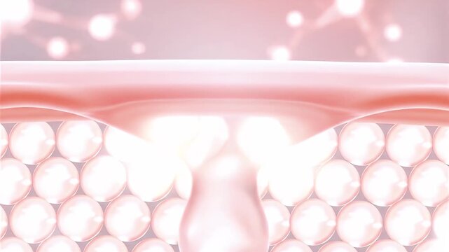 3D animation of nourishing serum penetrating deep into skin layers, representing hydration, rejuvenation, and advanced skincare absorption for enhanced beauty and wellness.

