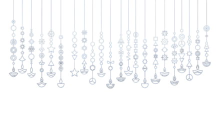 Hanging diyas and decorative elements isolated on transparent background